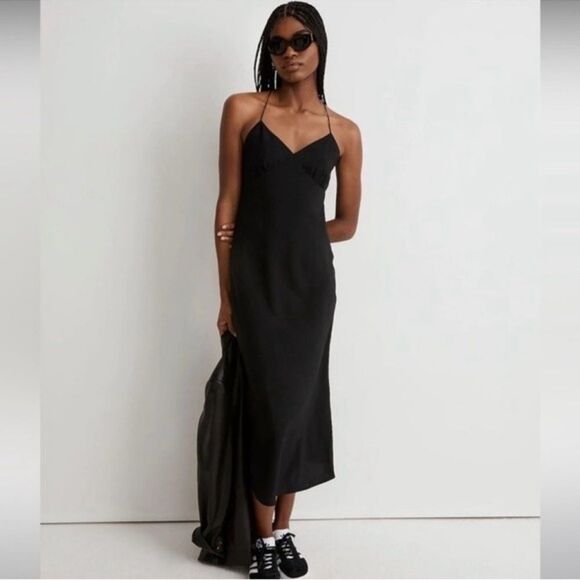 Madewell NWT The Layton Midi Slip Dress Size 2 in True Black - Picture 1 of 12